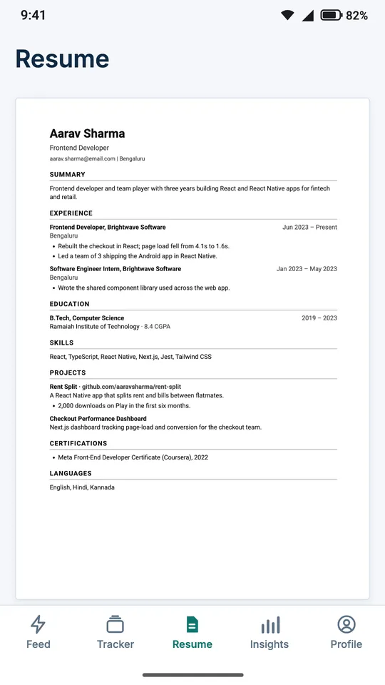 Resume editor with a live A4 preview