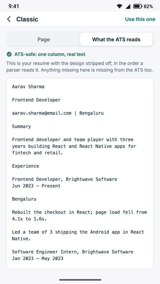 What the ATS reads: the resume in parser order with a list of fixes