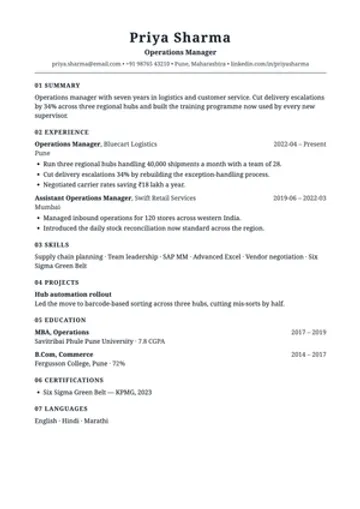 Advocate resume template: Numbered sections in a serif, for law and policy.