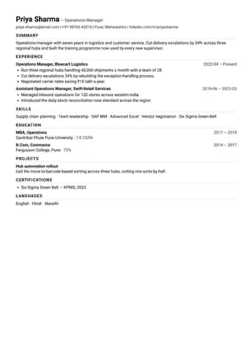 Compact resume template: Fits more on one page, 3–8 years' experience.