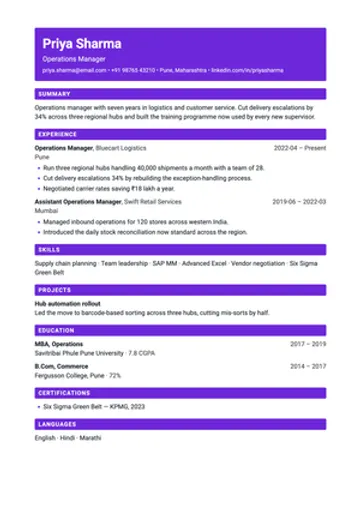 Duotone resume template: A colour band, and headings on the same colour.