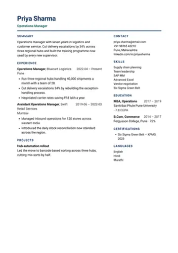 Focus resume template: A right rail for skills and contact. Handsome, but two columns.