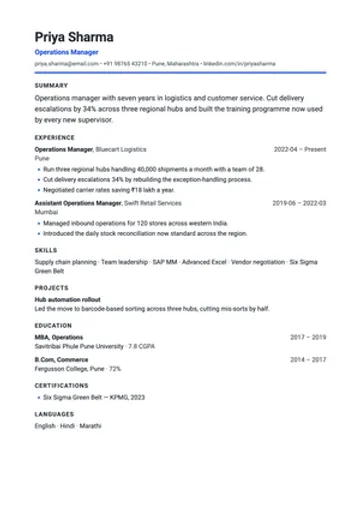 Headline resume template: Your summary set large, straight under your name.