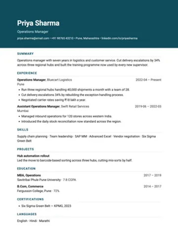 Masthead resume template: A colour band across the top carries your name.