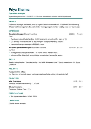 Modern resume template: Accent headings for tech and product roles.