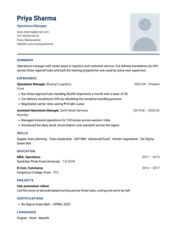 Portrait resume template: Passport-size photo, as hospitality, aviation and front-office employers ask for it.
