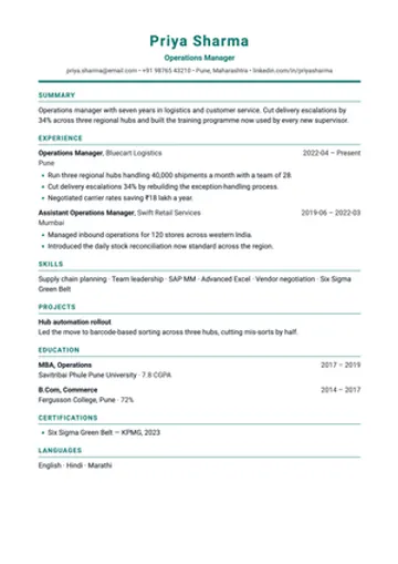 Spotlight resume template: The name centred and large, then straight to work.