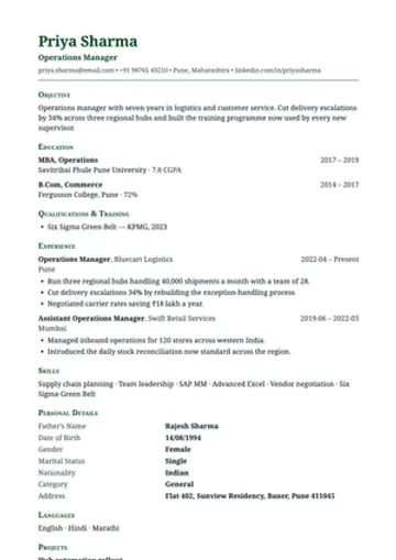 Teaching resume template: B.Ed and D.El.Ed first, with a declaration.