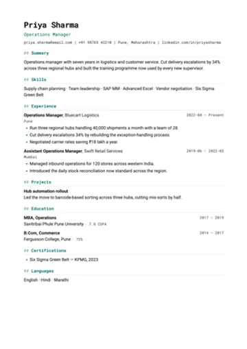 Terminal resume template: Monospace headings and tidy date columns.